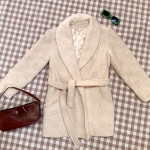 Vintage 1980s Checkered Texture Wrap Coat